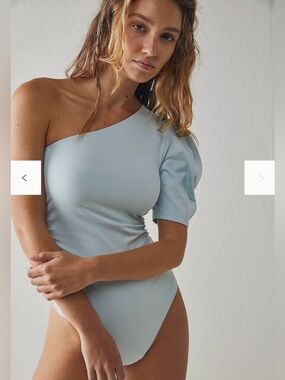 Free People Somethin’ Bout You One Shoulder Bodysuit Crisp Morning Size Medium